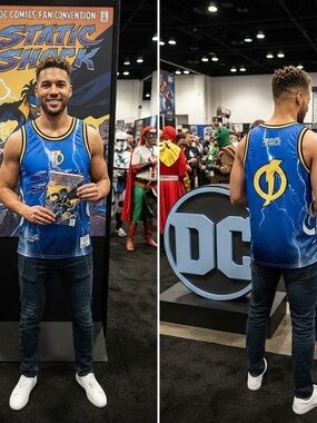 STATIC SHOCK Blue Lightening Headgear Classics Basketball Jersey NWT Medium